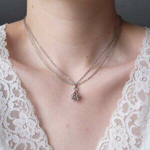 Whimsigoth purple pearl silver necklace with a small silver chain